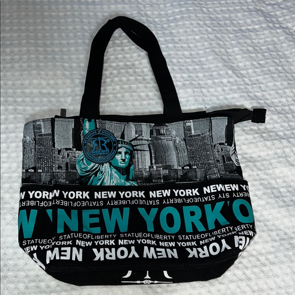 Robin Ruth Women’s Black and Robin’s Egg Blue Mini Bag with New York Design